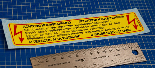 Porsche Danger High Voltage decal for engine bay fuse box. 911, 964